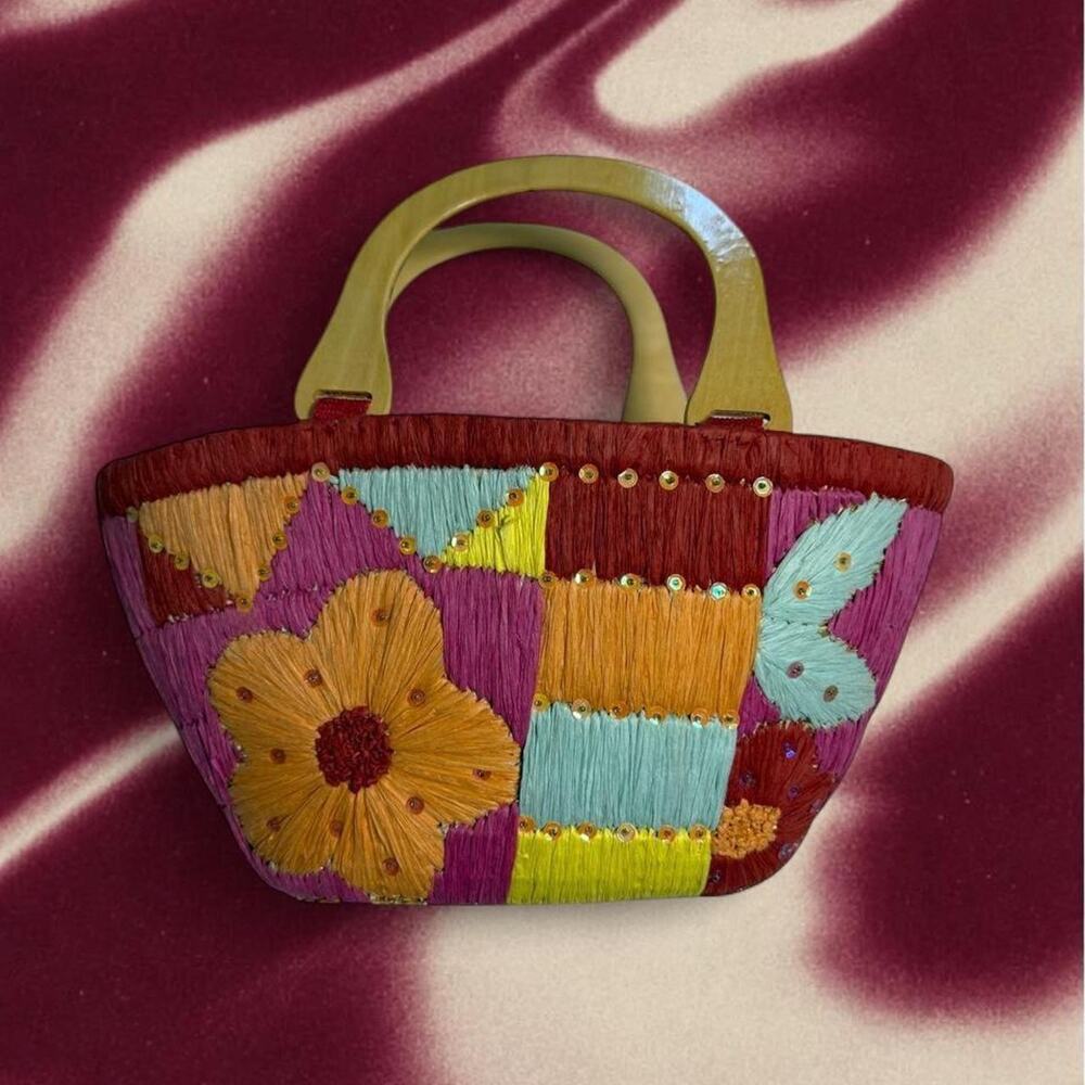 Vintage floral raffia sequin handbag
